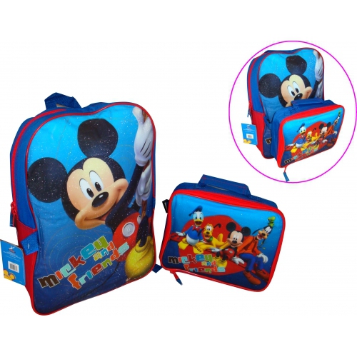 Disney Mickey Mouse and Friends Backpack with Lunch Bag School Rucksack