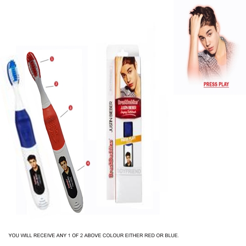 Brushbuddies Justin Bieber Singing 'Boyfriend' Red, Blue Assorted Toothbrush Dental Care