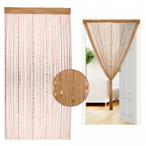 Non Brand Light Brown String Curtain with Beads Single Panel Pair