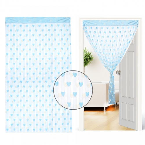 Non Brand Multi Heart Light Blue and White String Curtain Single Panel Pair