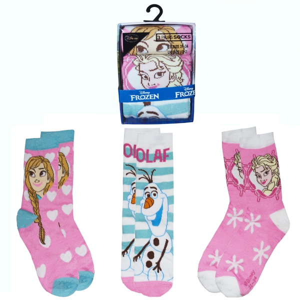 Disney Frozen 3 Pk Socks 6-8 Size