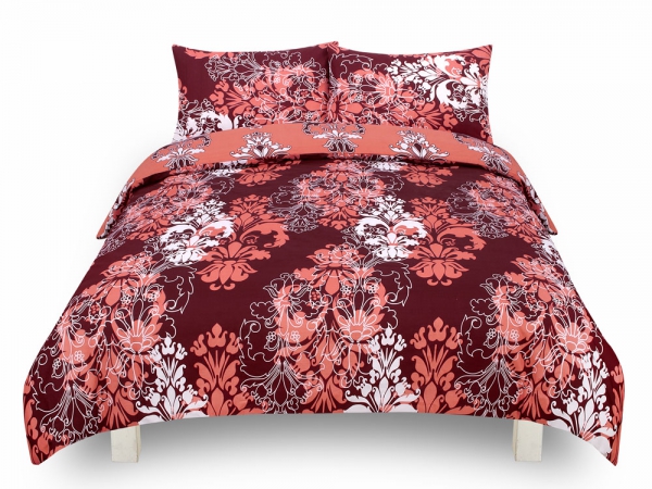 Damask Floral 'Maroon' Reversible Rotary Single Bed Duvet Quilt Cover Set