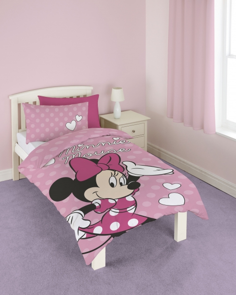 Disney Minnie Mouse Pink Spots Panel Single Bed Duvet Quilt Cover Set