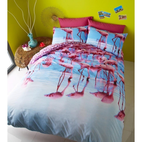 Catherine Lansfield Flamingo Multi Half Set Bedding Single Duvet Cover