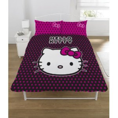 Hello Kitty Candy Spot Black Panel Double Bed Duvet Quilt Cover