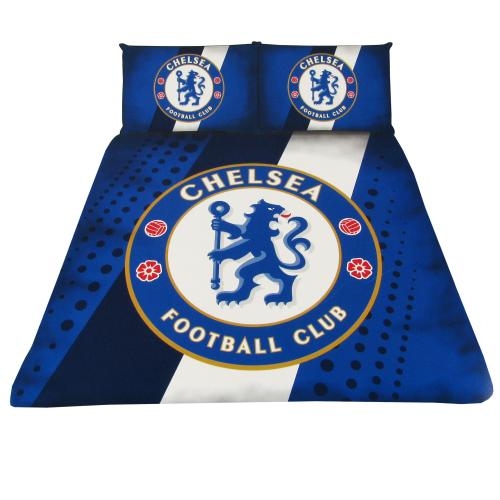 Chelsea Fc Stripe Football Panel Official Double Bed Duvet Quilt Cover Set