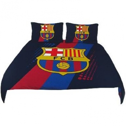 Barcelona Fc Stripe Football Panel Official Double Bed Duvet Quilt Cover Set