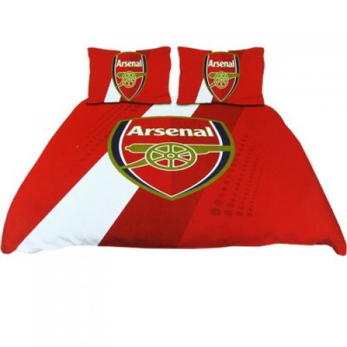 Arsenal Fc Stripe Football Panel Official Double Bed Duvet Quilt Cover Set