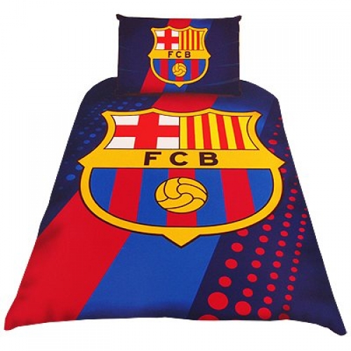 Barcelona Fc Stripe Crest Football Panel Official Single Bed Duvet Quilt Cover Set