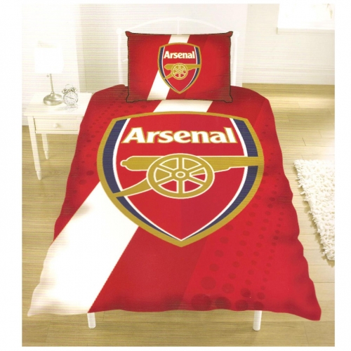 Arsenal Fc Stripe Football Panel Official Single Bed Duvet Quilt Cover Set