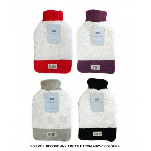 Country Club Laxurious 'Sherpa Fleece Cosy' Red, Black, Purple, Beige Assorted Hot Water Bottle