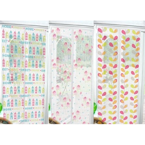 White Printed Design Curtain Assorted Magnetic Insect Door Screen