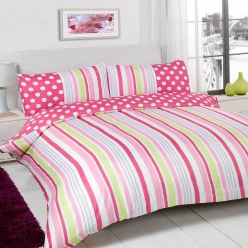 Suger Stripe Pink Half Set Bedding Super King Duvet Cover