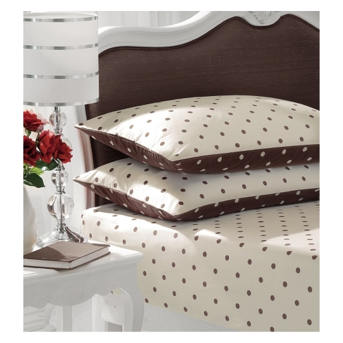 Polka Dot Beige/chocolate Fitted Sheet Bedding Single Bed Set