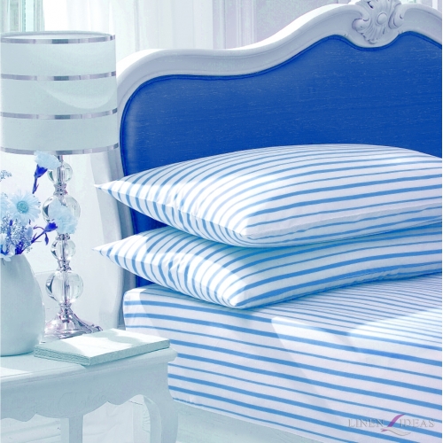 Stripe White/blue Fitted Sheet Bedding Single Bed Set