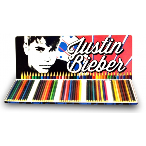 Justin Bieber 50 Piece Colouring Pencils Tin Case Stationery