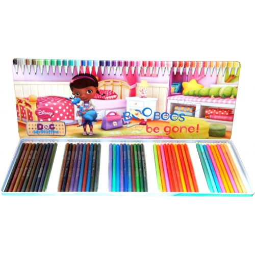 Disney Doc Mcstuffins 50 Piece Colouring Pencils Tin Case Stationery