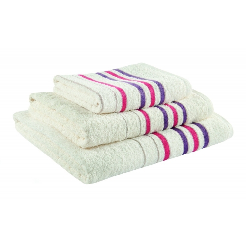 Towel Catherine Lansfield Java Stripe New Cols 450gsm Cream/ Plum Hand
