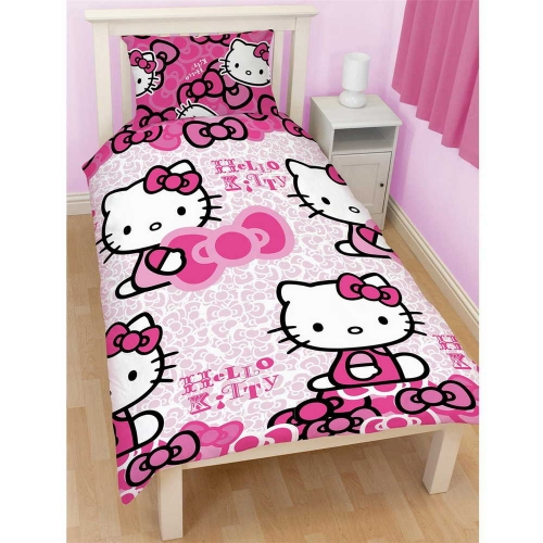 Hello Kitty 'Bows' Rotary Single Bed Duvet Quilt Cover Set