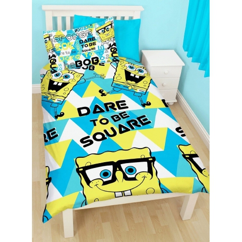 Spongebob Squarepants 'Happy' Reversible Rotary Single Bed Duvet Quilt Cover Set
