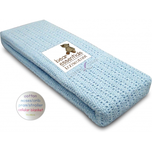Izziwotnot Bear Essentials Cellular Blanket Moses/crib/pram/stroller Blue