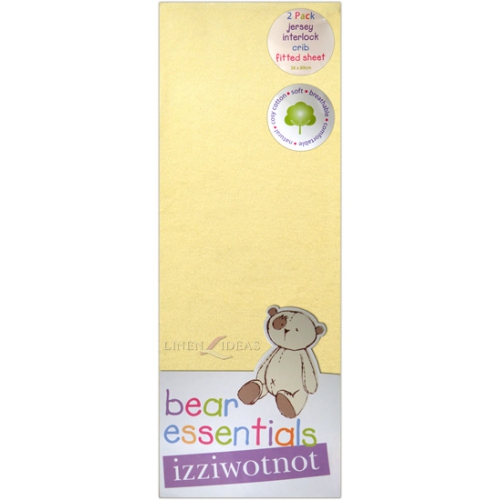 Izziwotnot Bear Essentials Jersey Interlock Crib Fitted Sheet 2 Pack Lemon