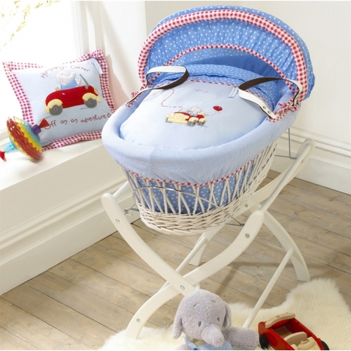 Izziwotnot Humphrey' S Little Red Car Wicker Moses Basket White