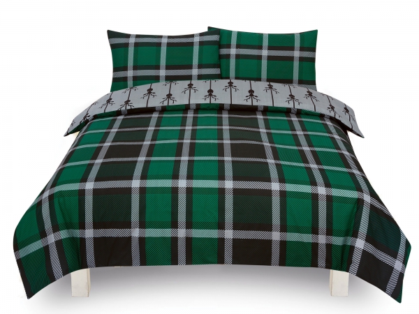 Check Stag 'Green' single double king bedding duvet cover set