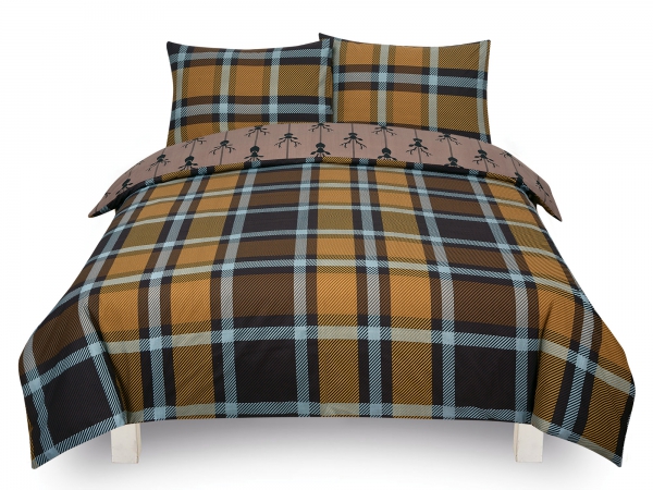 Check Stag 'Brown' single double king bedding duvet cover set