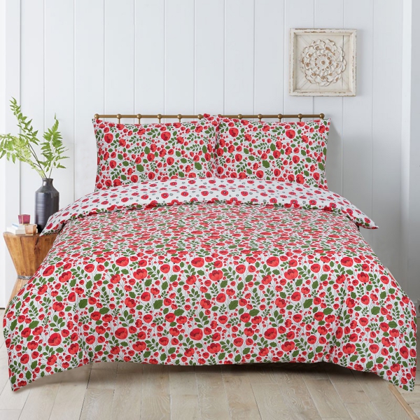 Floral Poppy Reversible Rotary Double Bed Duvet Quilt Cover Set