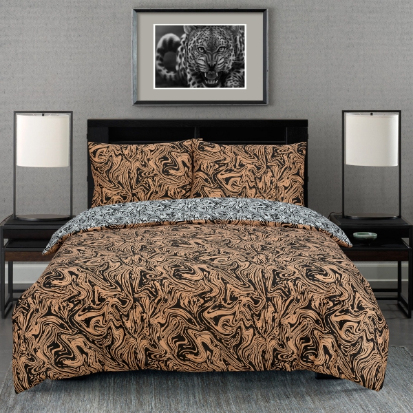 Marble Brown Reversible Rotary Single Bed Duvet Quilt Cover Set