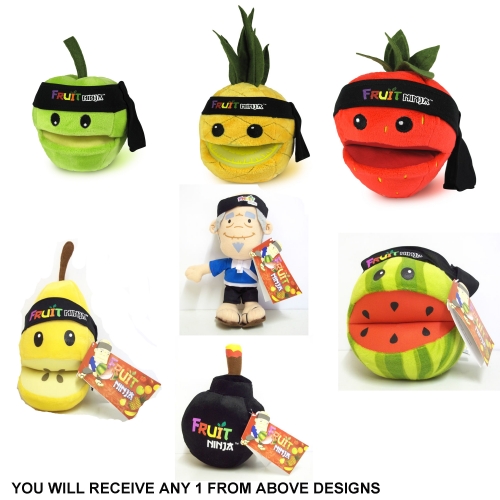 Fruit Ninja 'Sensei, Pineapple, Pear, Strawberry, Apple, Watermelon, Bomb' 8 inch Assorted Plush Soft Toy