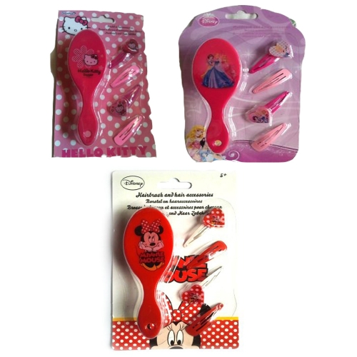 Disney Hair Brush with Clips 'Princess, Minnie, Hello Kitty' Assorted Accessory Set Girls Accessori
