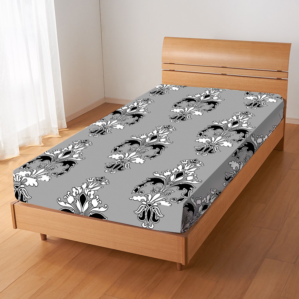 Damask Floral 'Black' Fitted Sheet Bedding Single Bed Set