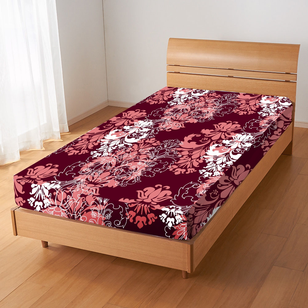 Damask Floral 'Maroon' Fitted Sheet Bedding Single Bed Set