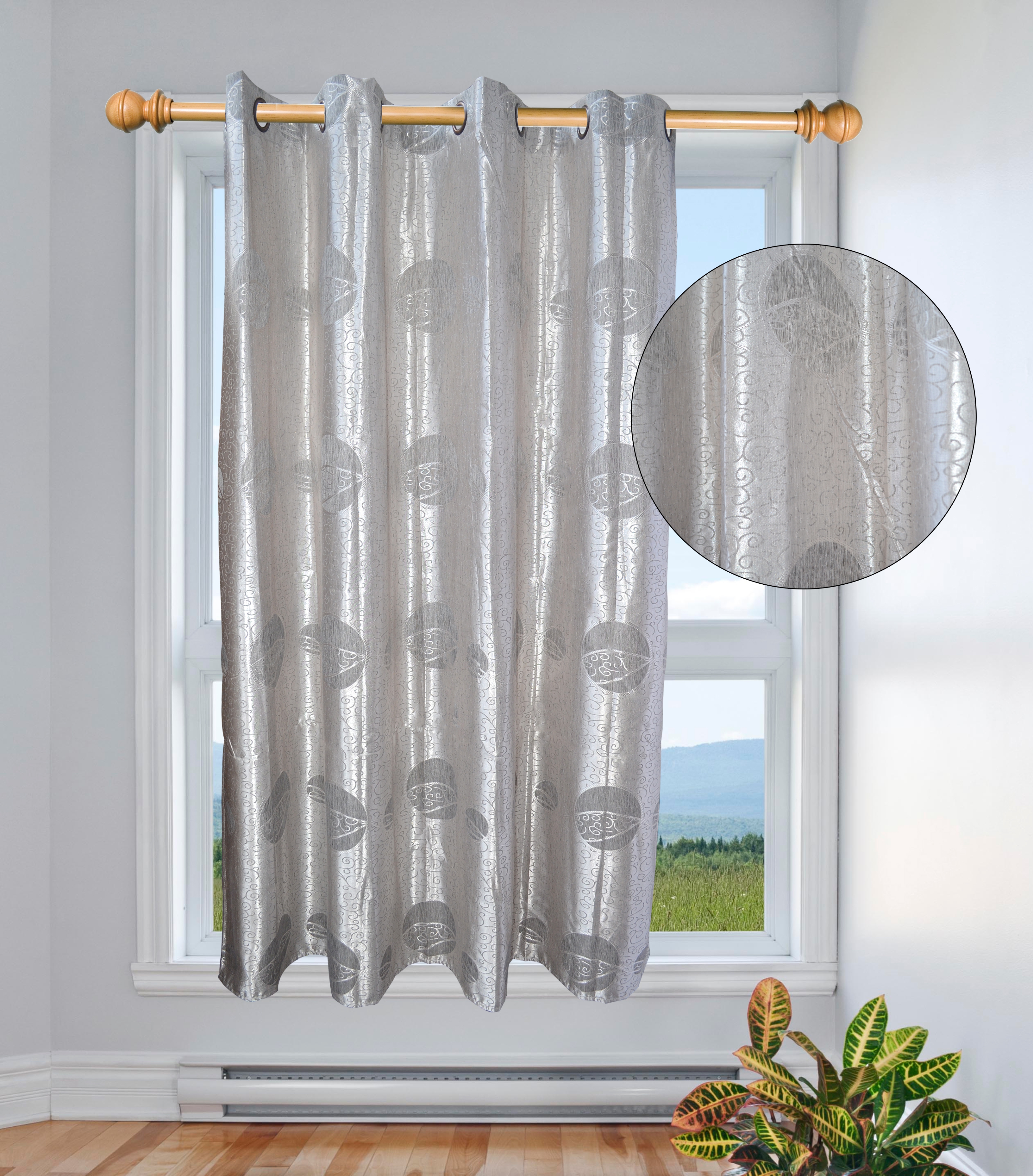 Non Brand Silver 'Detailed Panel' 66 X 72 inch Drop Curtain Pair
