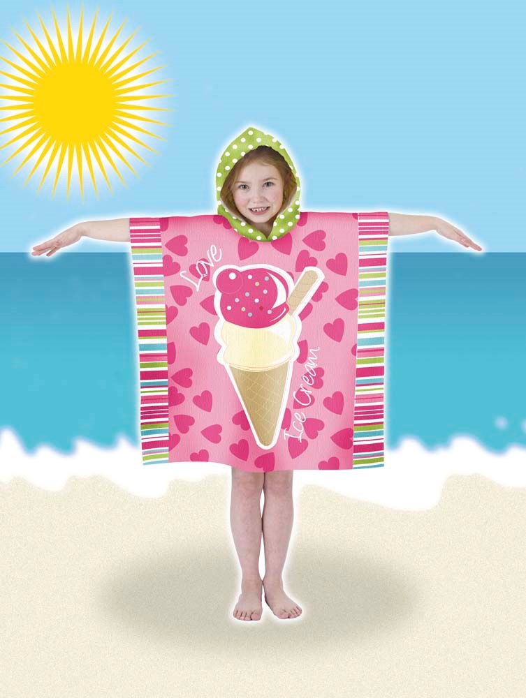 Kids Hooded Beach Bath 'Ice Cream' Poncho Towel Pal Accessories