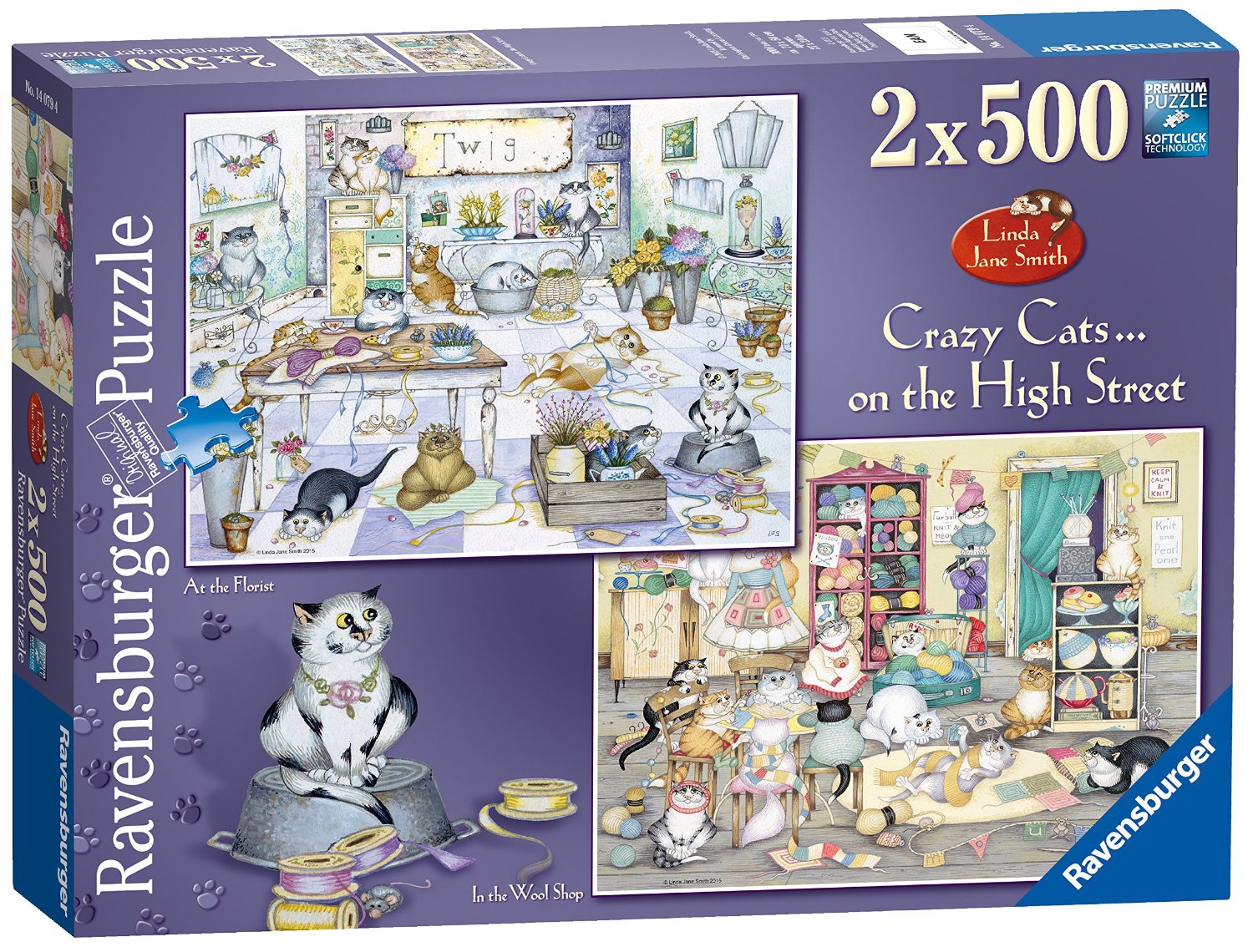Ravensburger Crazy Cats on The High Street 2x500 Piece Jigsaw Puzzle Game