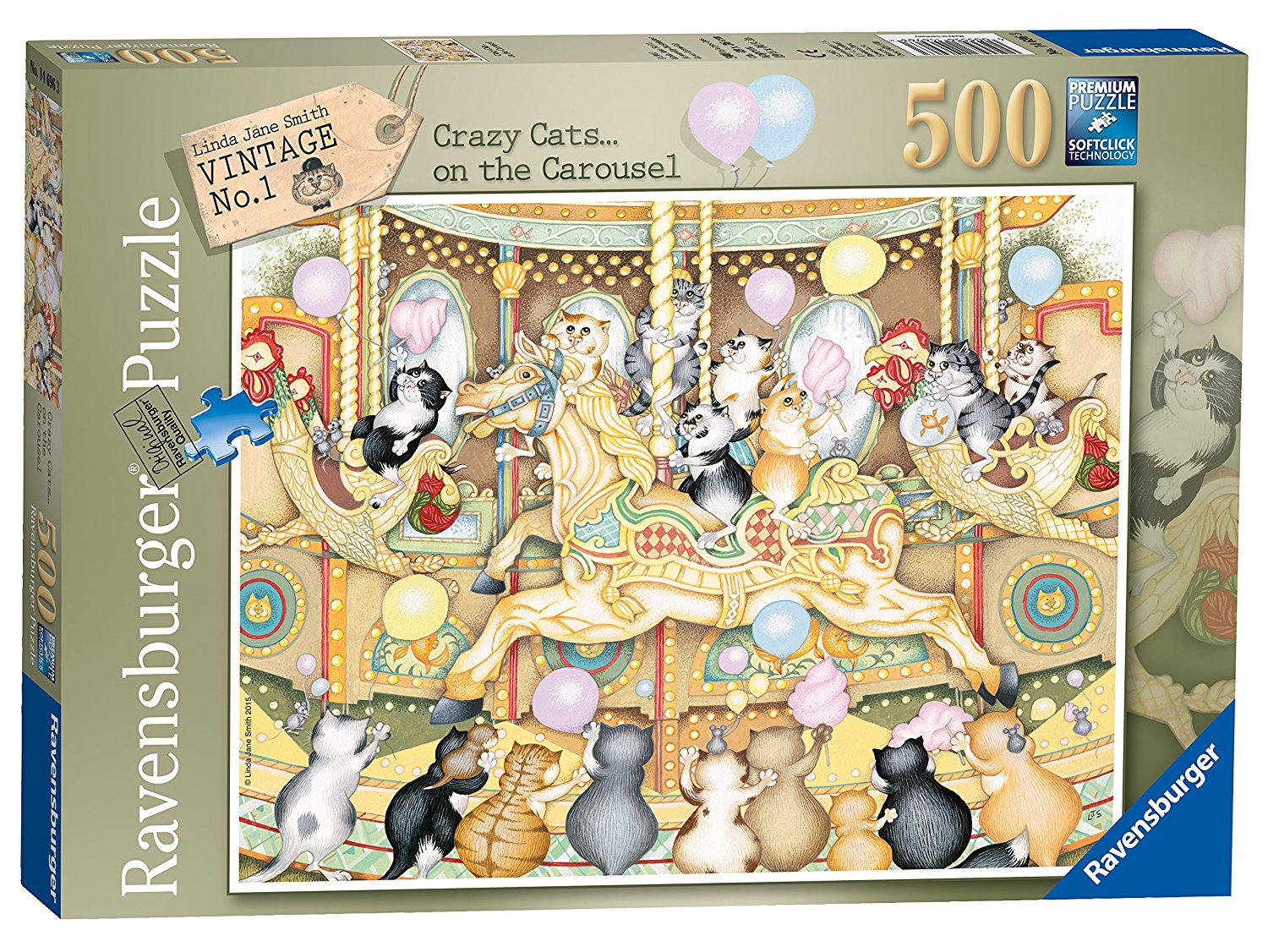 Crazy Cats Vintage Carouse 500 Piece Jigsaw Puzzle Game