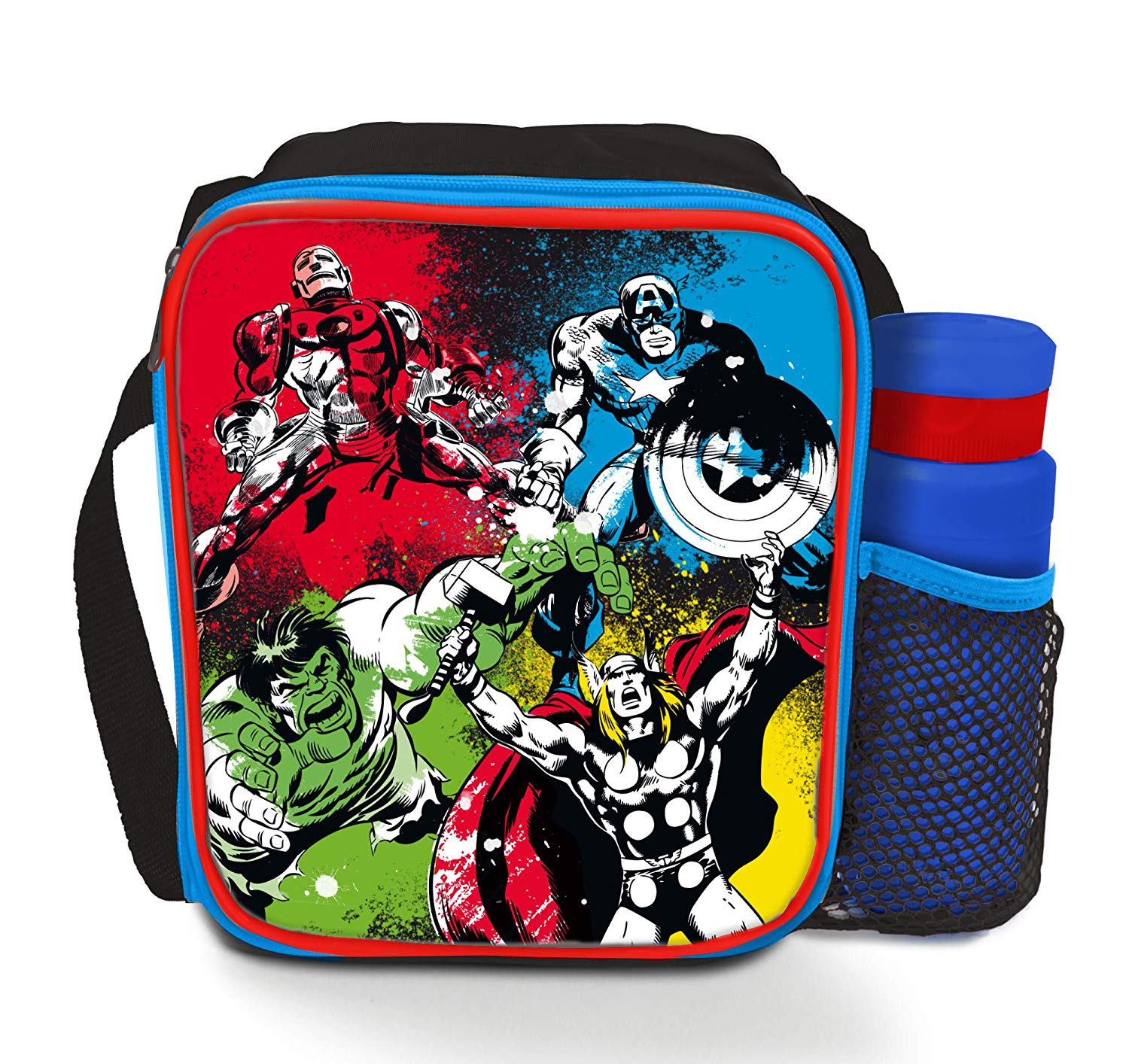 Marvel Comics Black Multi School Lunch Bag with Bottle