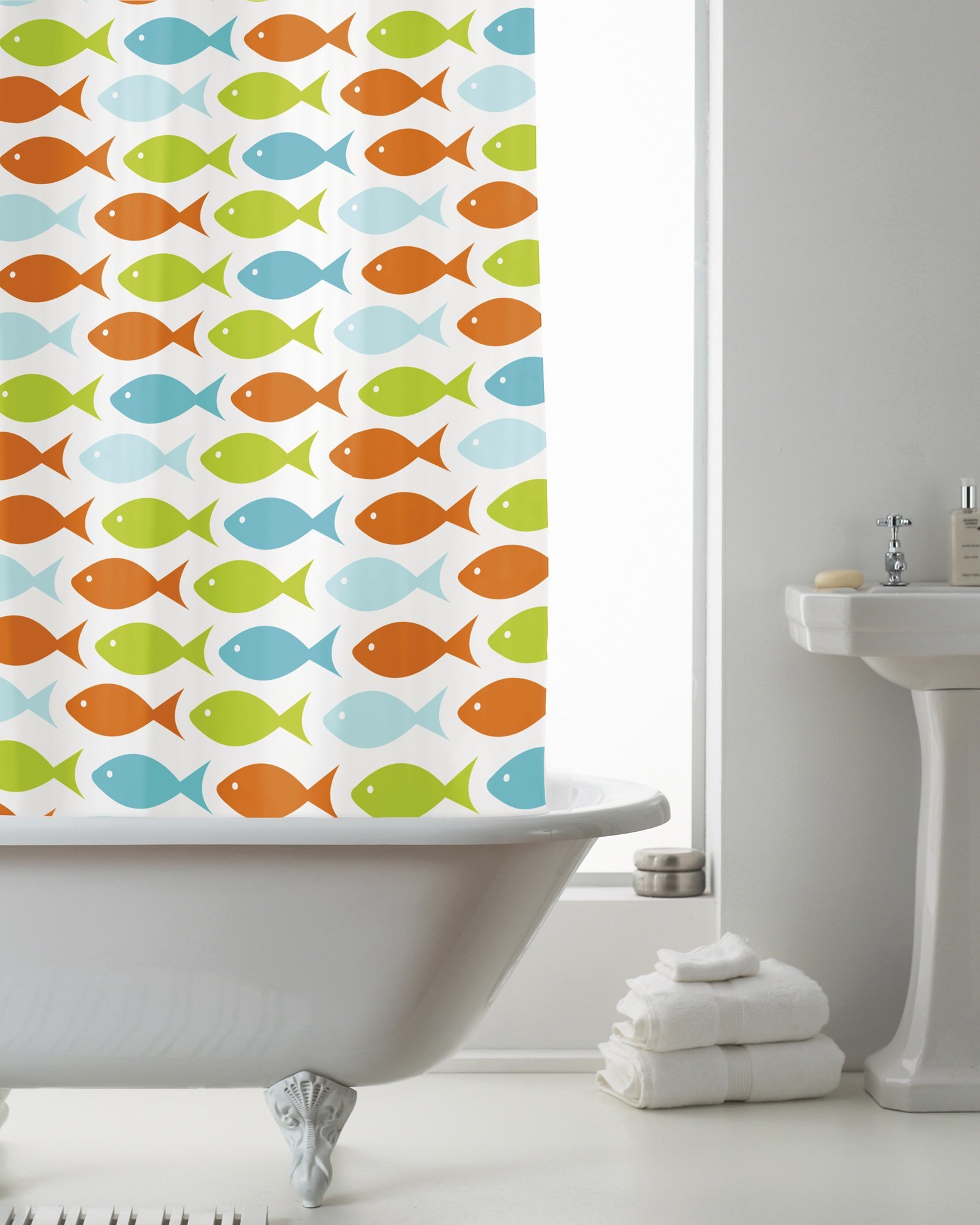 Coastal Fish with Hook Shower Curtain