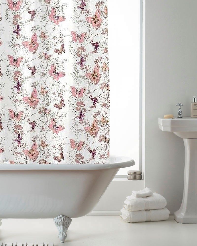 Butterfly Pink with Hook Shower Curtain
