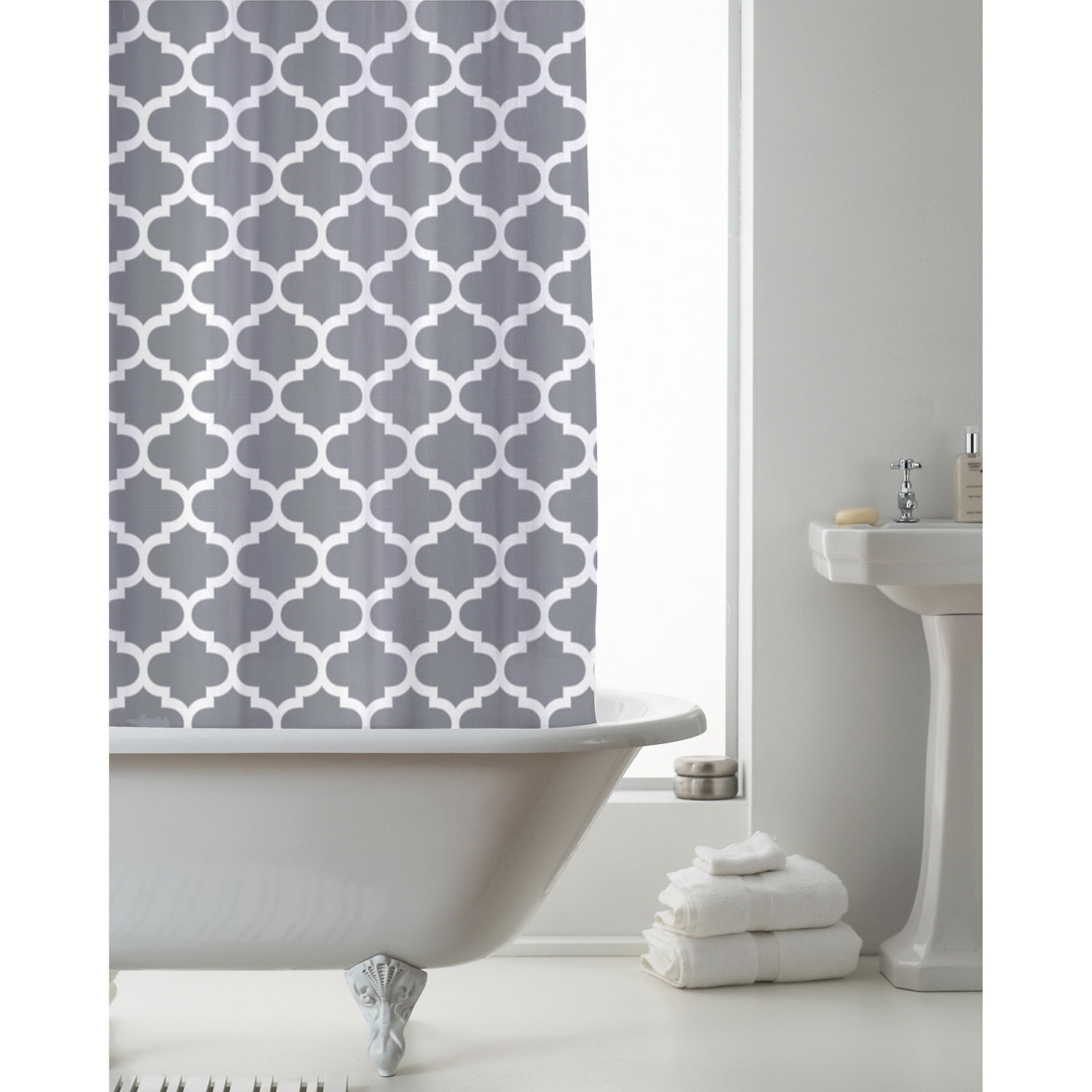 Moroccan Grey with Rings Shower Curtain