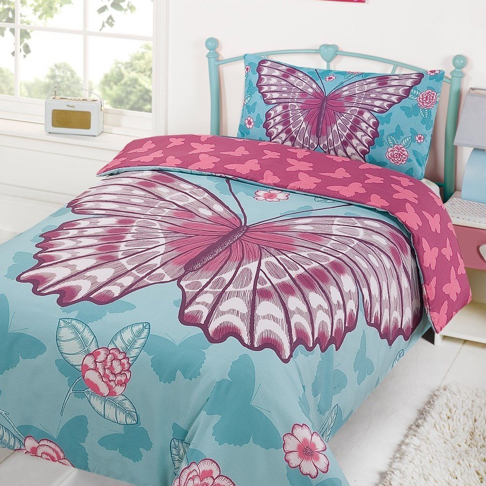 Butterfly 'Blue Multi' Reversible Panel Single Bed Duvet Quilt Cover Set