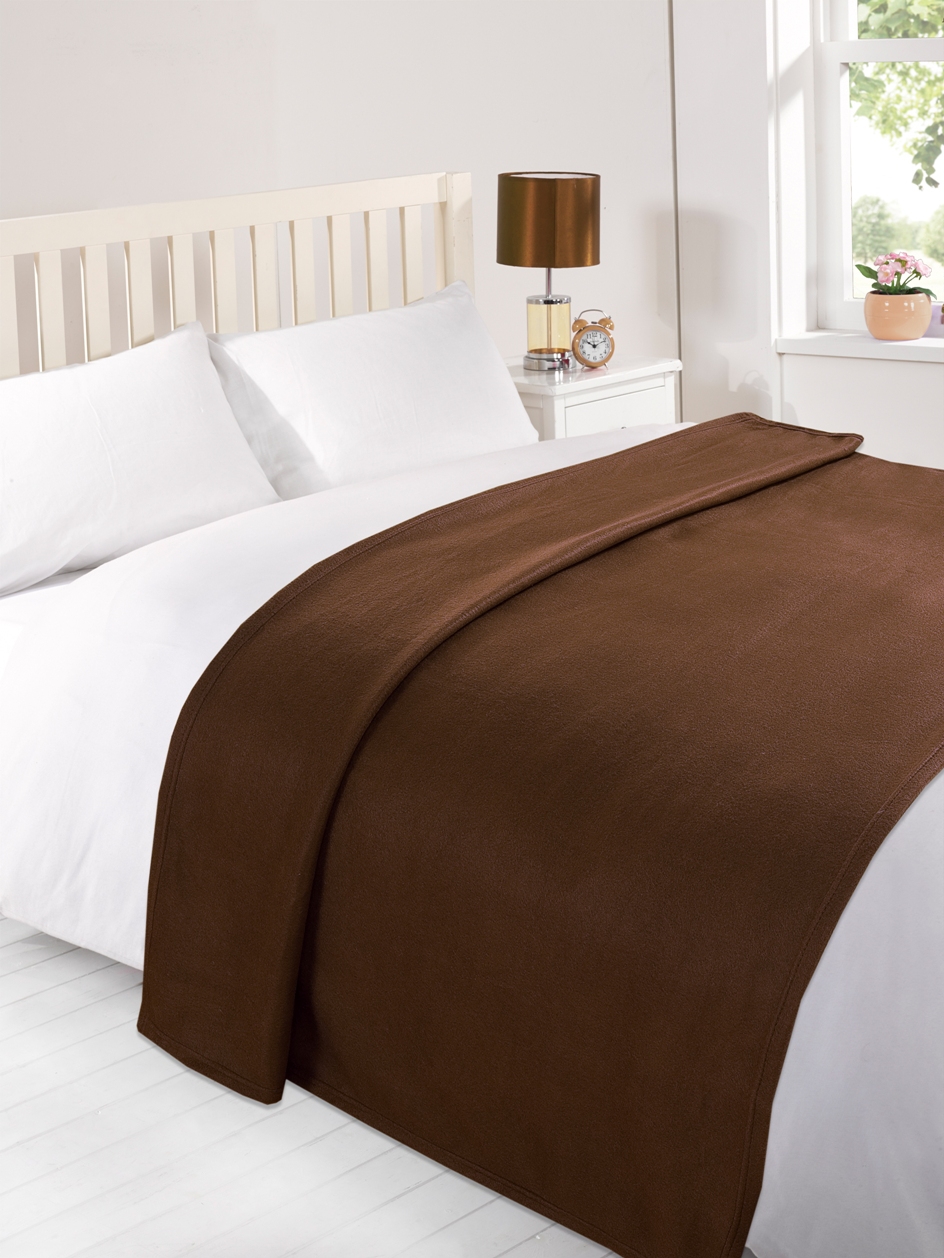 Warm Soft Plain Chocolate Brown Panel Fleece Blanket Throw
