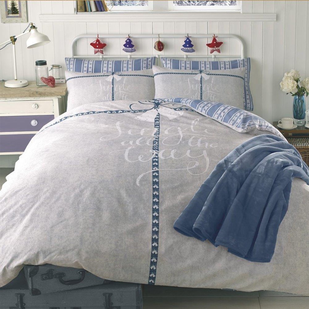 Jingle All The Way 'Natural Blue' Reversible Double King duvet quilt cover set