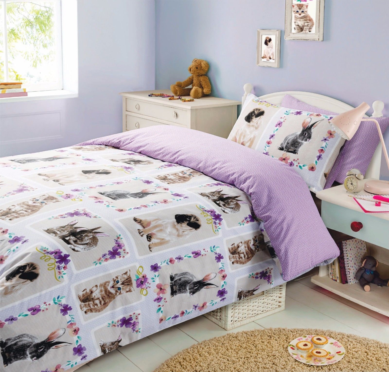 Pet Love 'Purple' Reversible Rotary Double Bed Duvet Quilt Cover Set