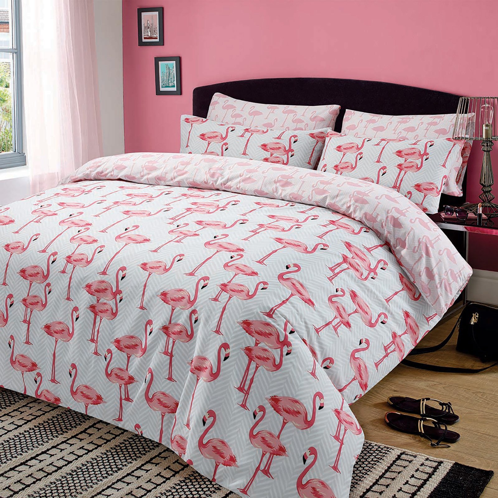 Flamingo 'Pink' Reversible Rotary Single Bed Duvet Quilt Cover Set
