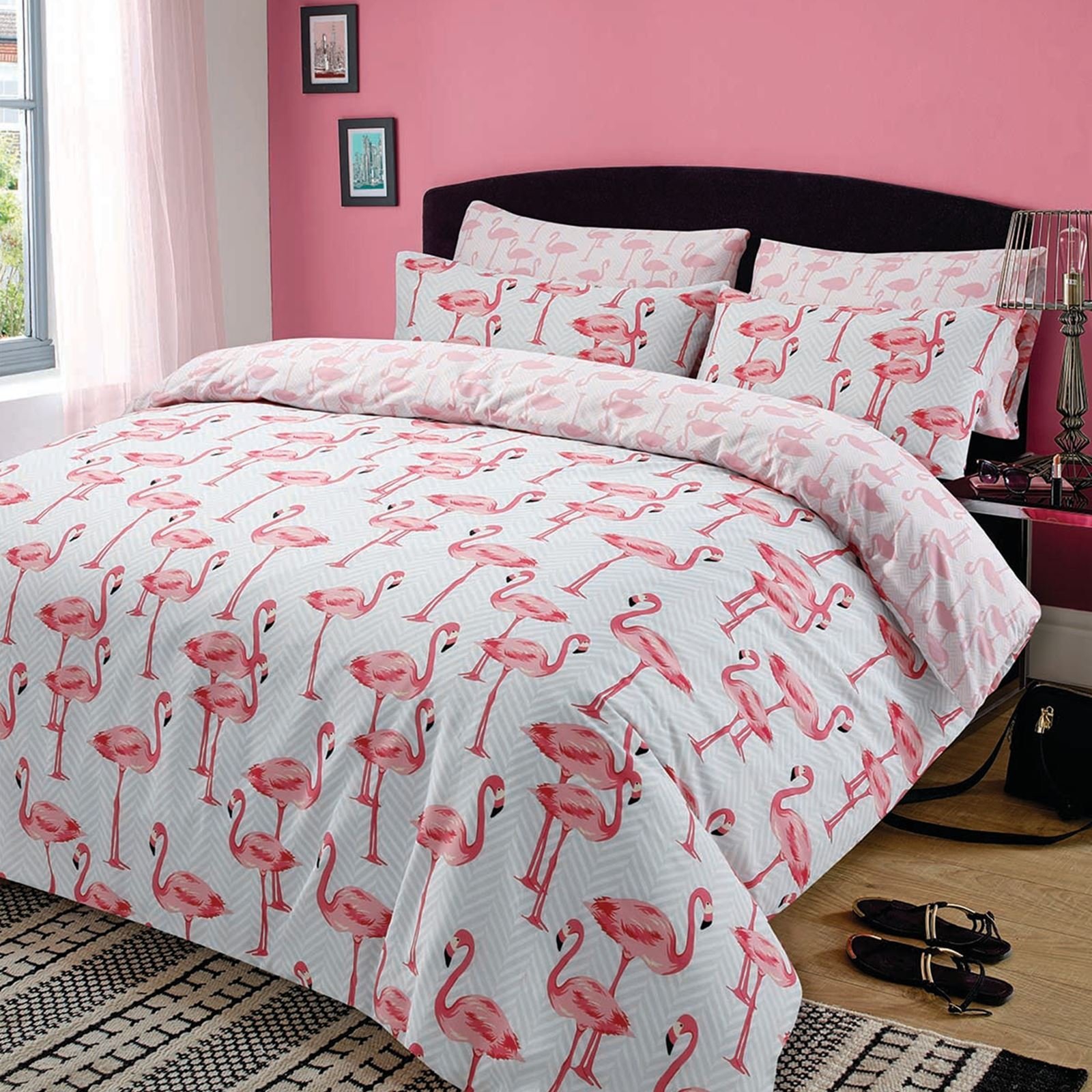 Flamingo 'Pink' Reversible Single Double King duvet quilt cover set