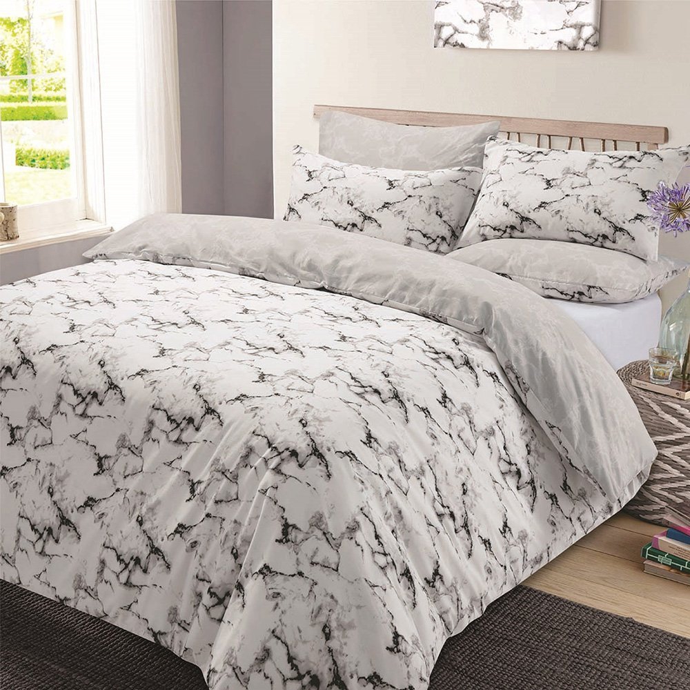 Marble 'Grey' Reversible Rotary Single Bed Duvet Quilt Cover Set